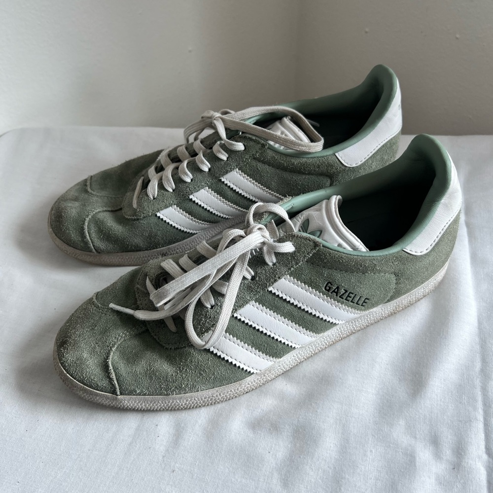 adidas Gazelle Women's Suede Sneakers in Sage Green and White